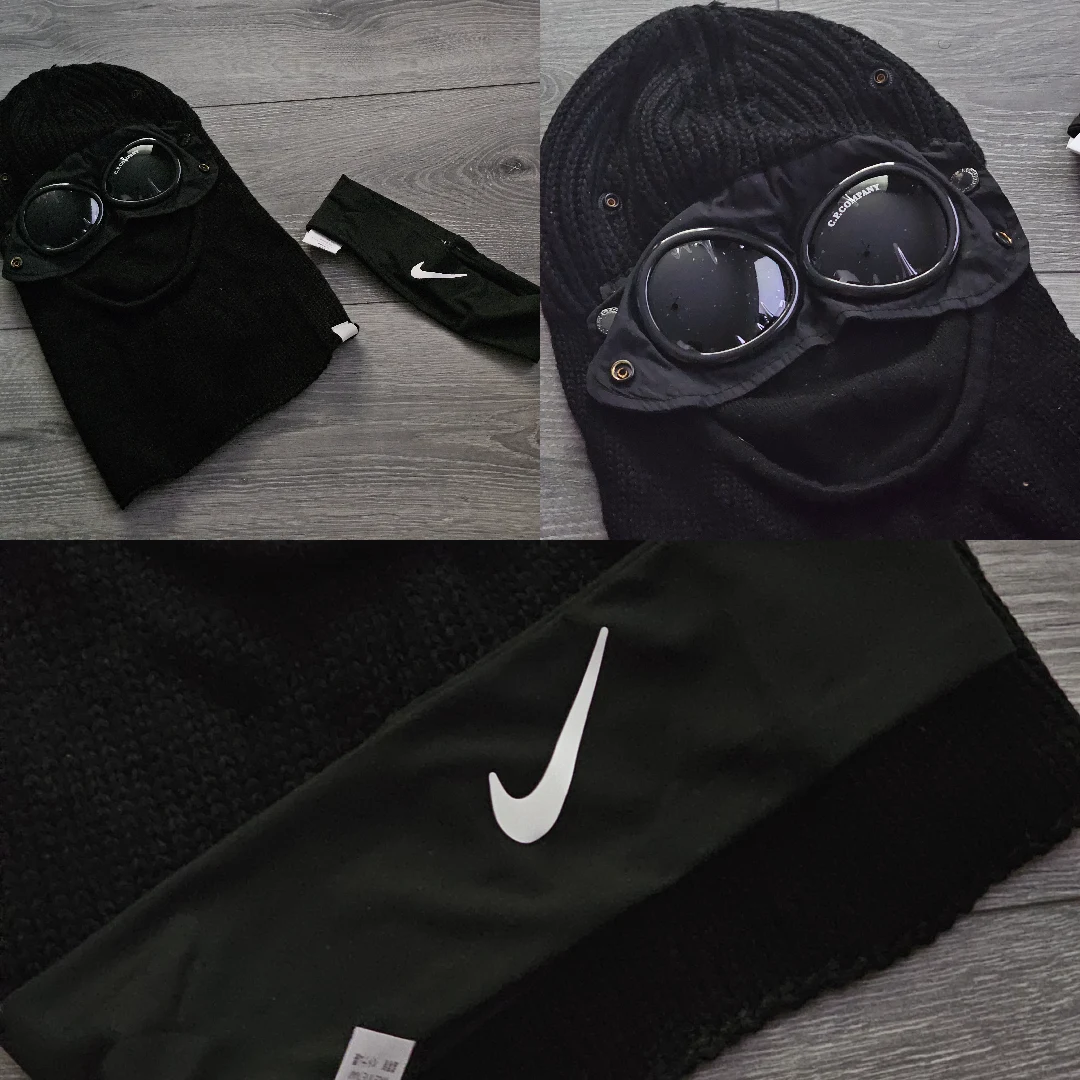 قناع رأس داكن بنظارات وتفاصيل عصابة Nike