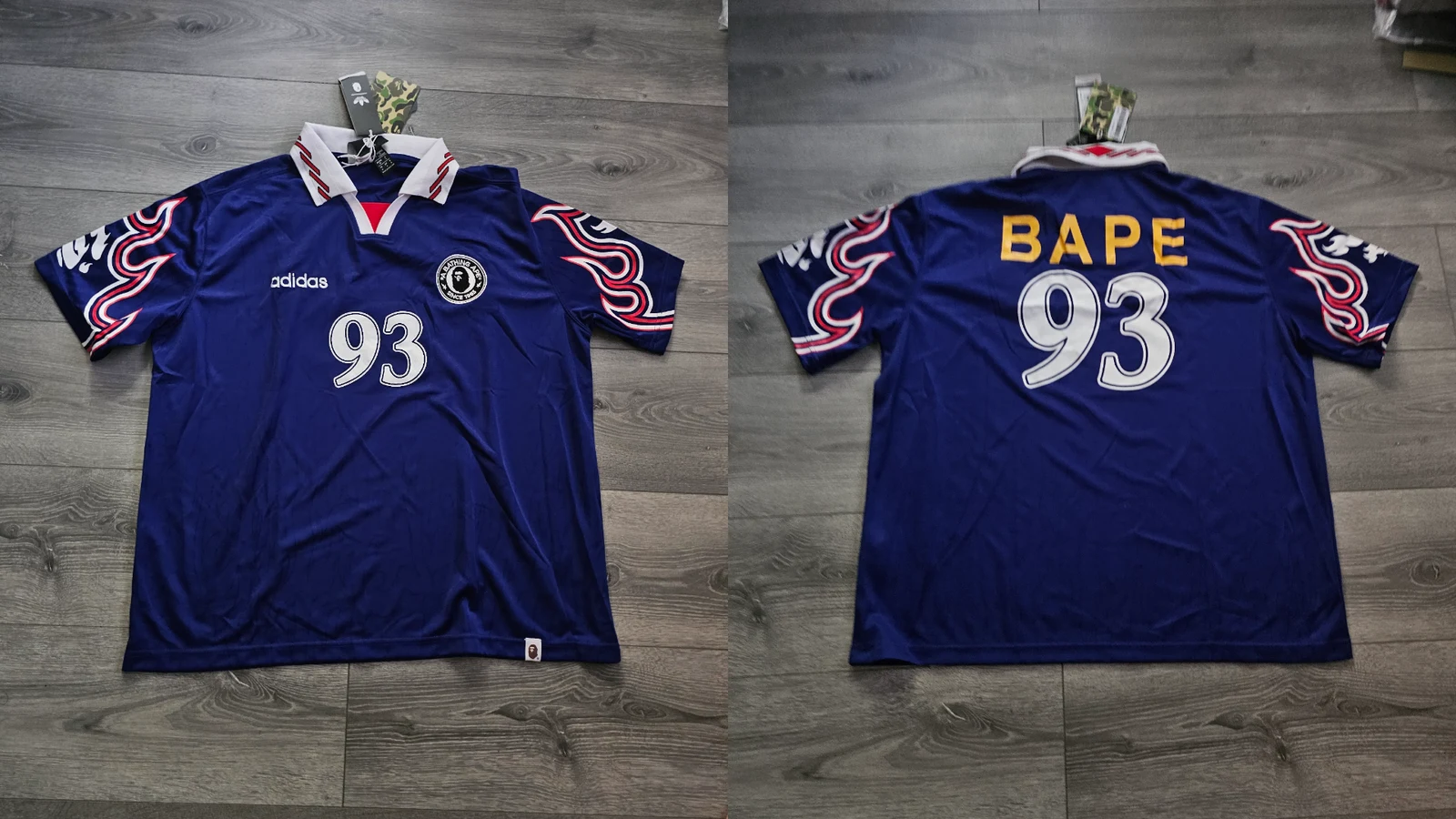 قميص كرة قدم Adidas وBAPE أزرق من الأمام والخلف